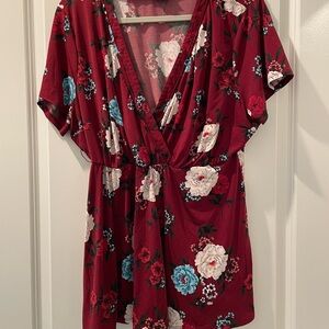 Torrid Floral V-Neck Wrap Top - Red